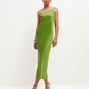 Reformation Olesia One-Shoulder Green Slip Dress